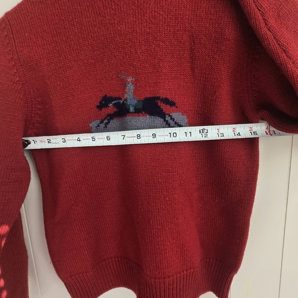 Kids Red Crewneck Sweater with Horse Design-Size L -100%WOOL - Picture 3 of 5